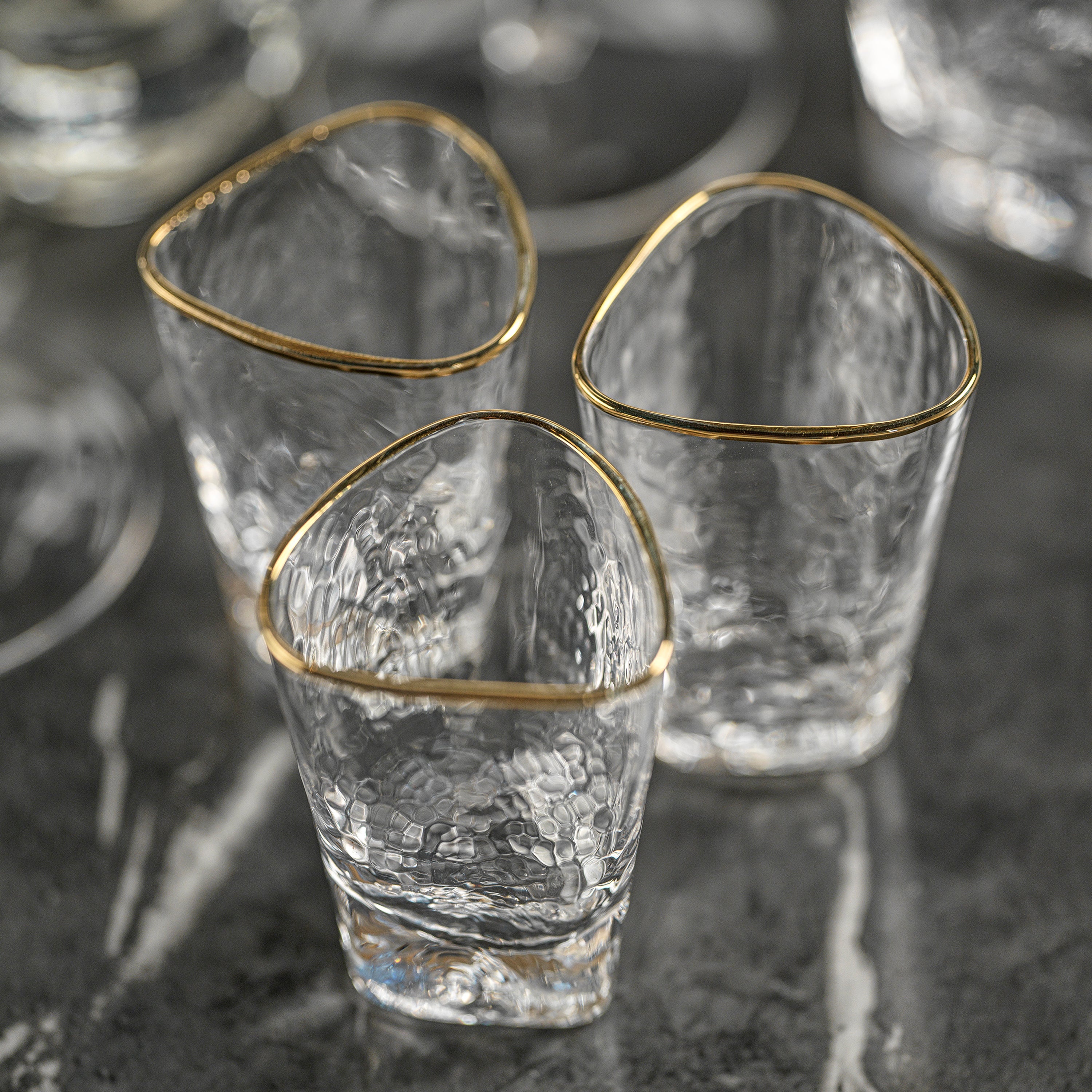Aperitivo Triangular Barware Glasses - Clear w/Gold Rim & Luster