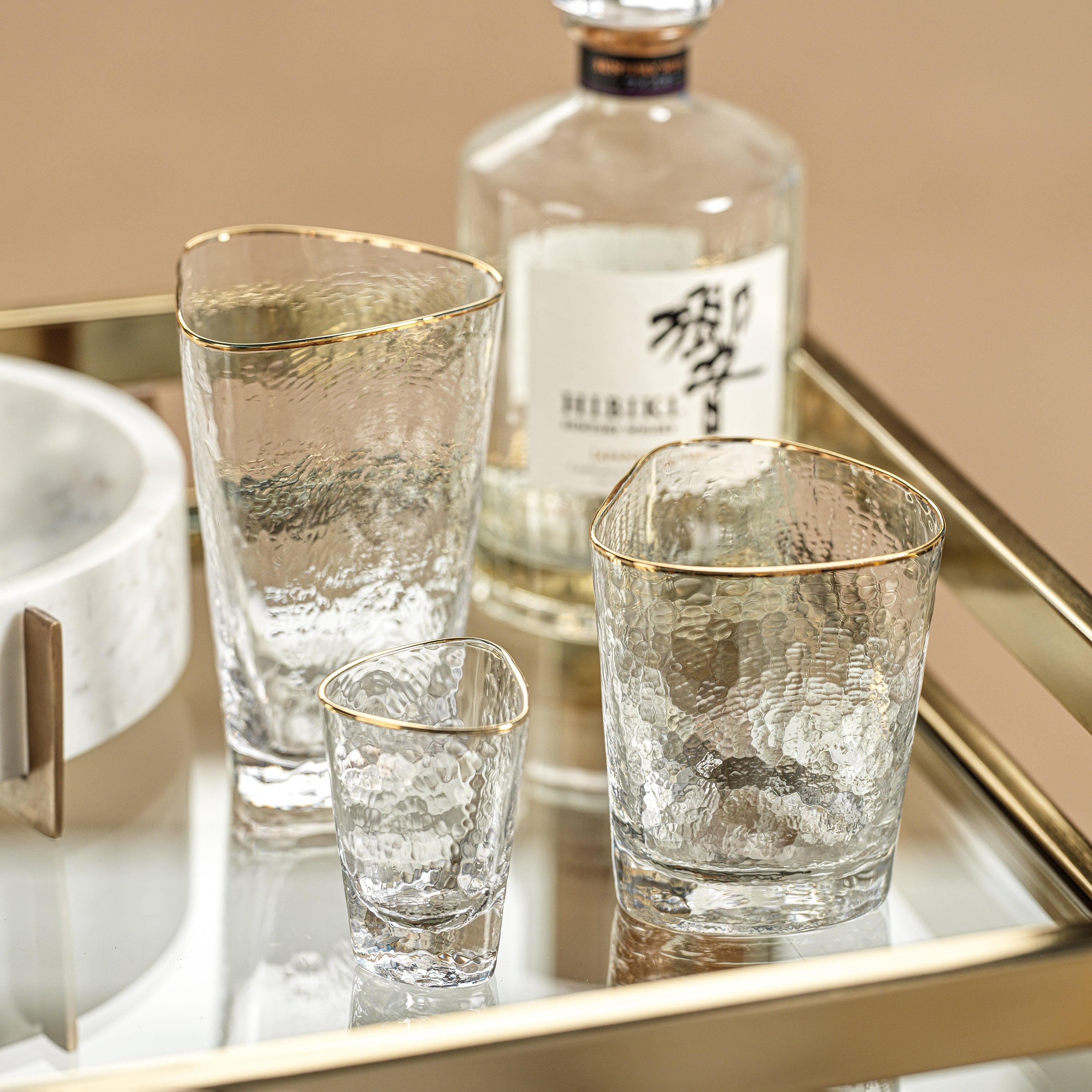 Aperitivo Triangular Barware Glasses - Clear w/Gold Rim & Luster