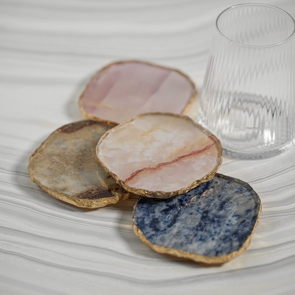 Agate Marble Glass Coaster w/Gold Rim