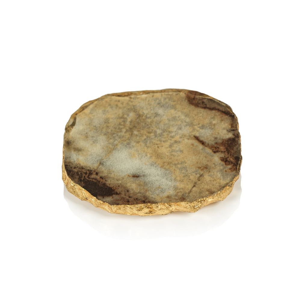 Agate Marble Glass Coaster w/Gold Rim
