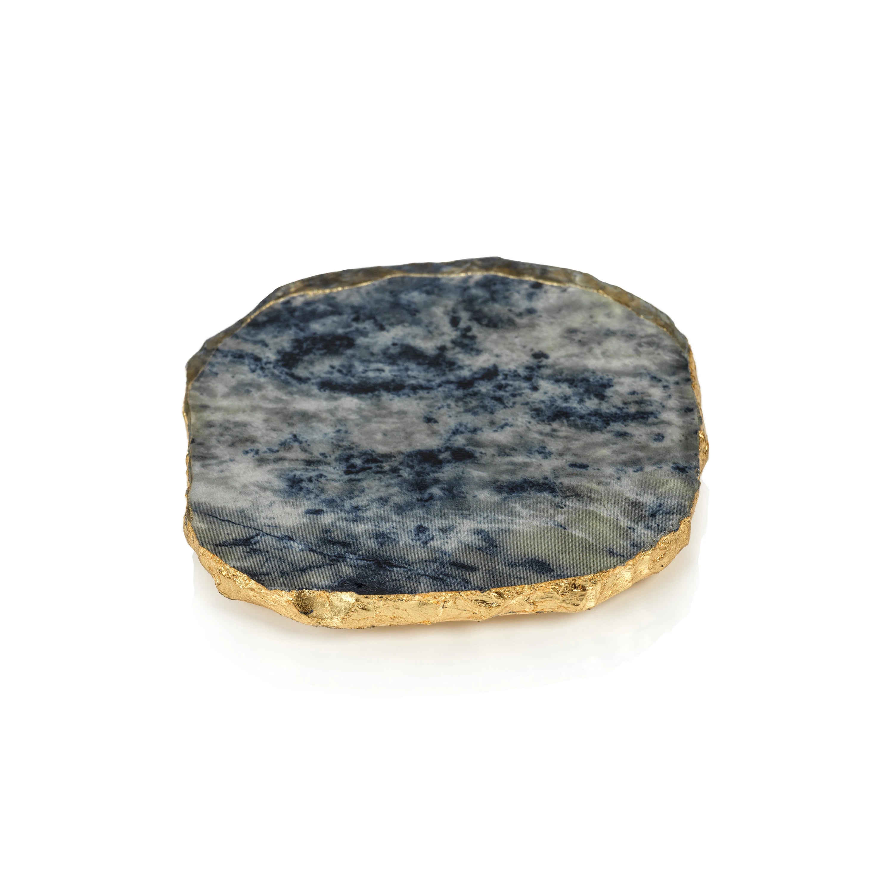Agate Marble Glass Coaster w/Gold Rim