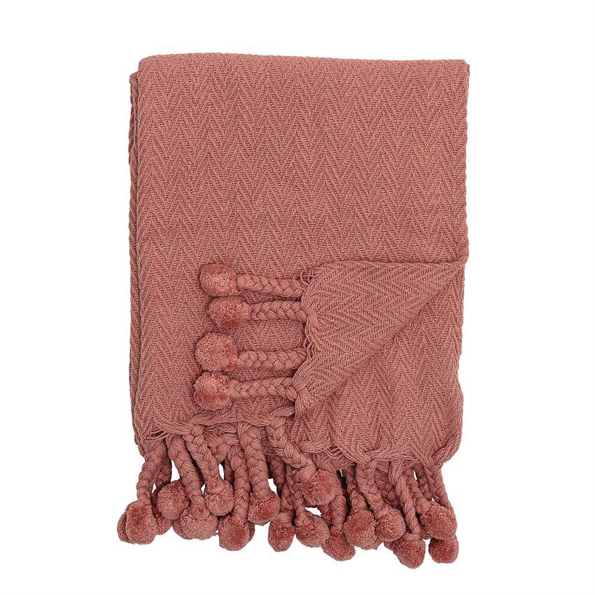 Cotton Throw w/Pom Pom - Russet