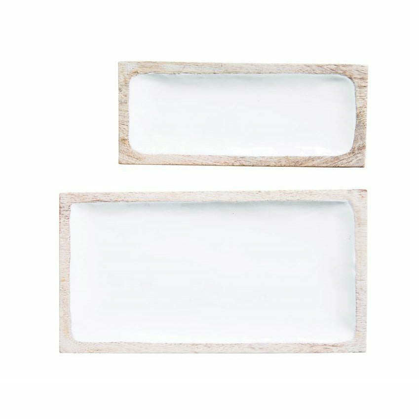 White Enameled Mango Wood Tray