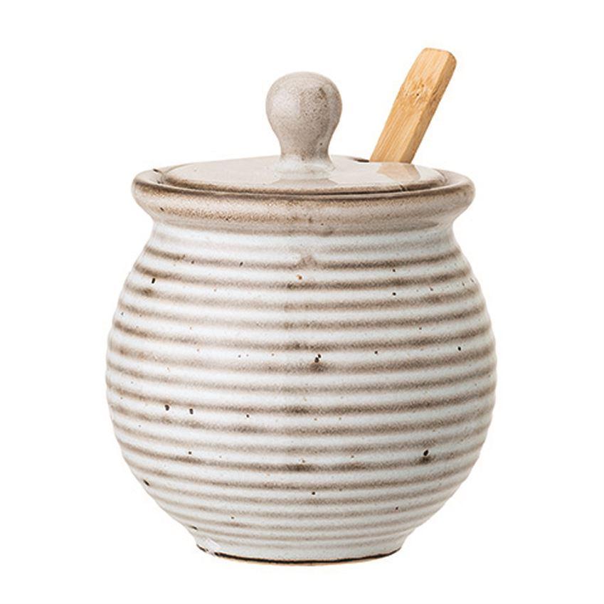 White Reactive Glaze Stoneware Honey Pot w/Dipper