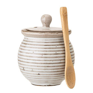 White Reactive Glaze Stoneware Honey Pot w/Dipper
