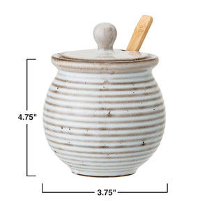 White Reactive Glaze Stoneware Honey Pot w/Dipper