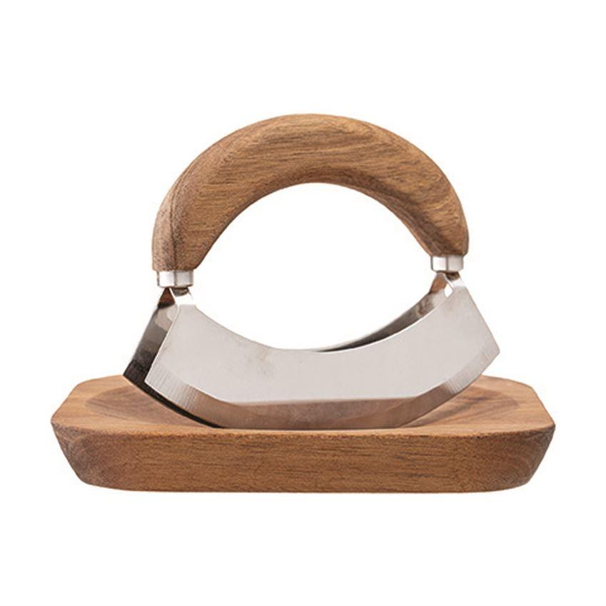 Wood & Stainless Steel Mezzaluna w/Cutting Board