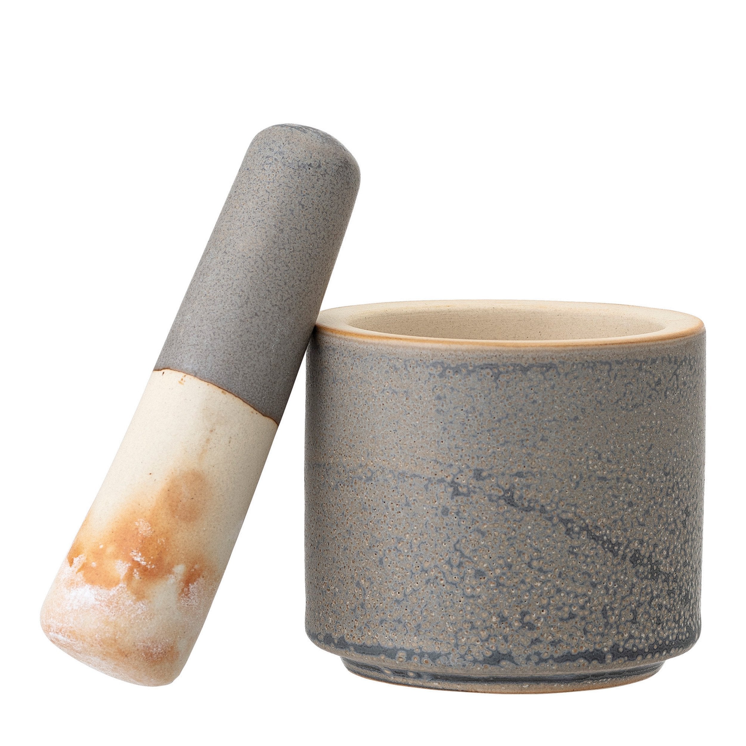 Matte Grey Stoneware Mortar & Pestle w/Reactive Glaze