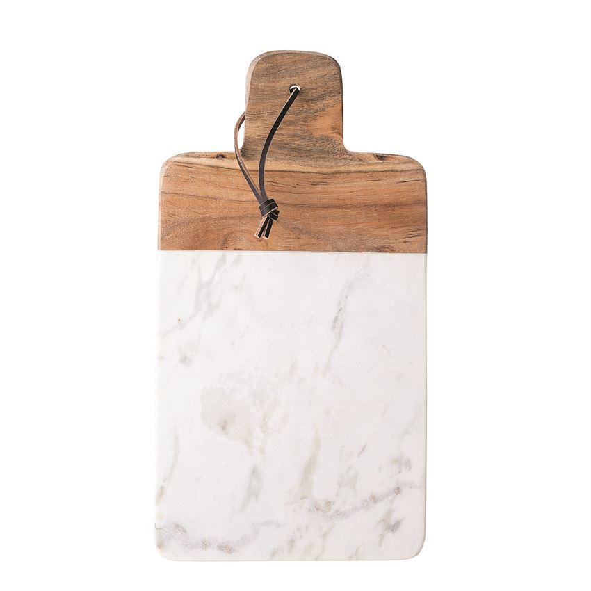 Marble & Mango Wood Tray/Cutting Board w/Leather Tie