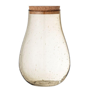 Olive Color Recycled Glass Jar with Cork Lid - Large