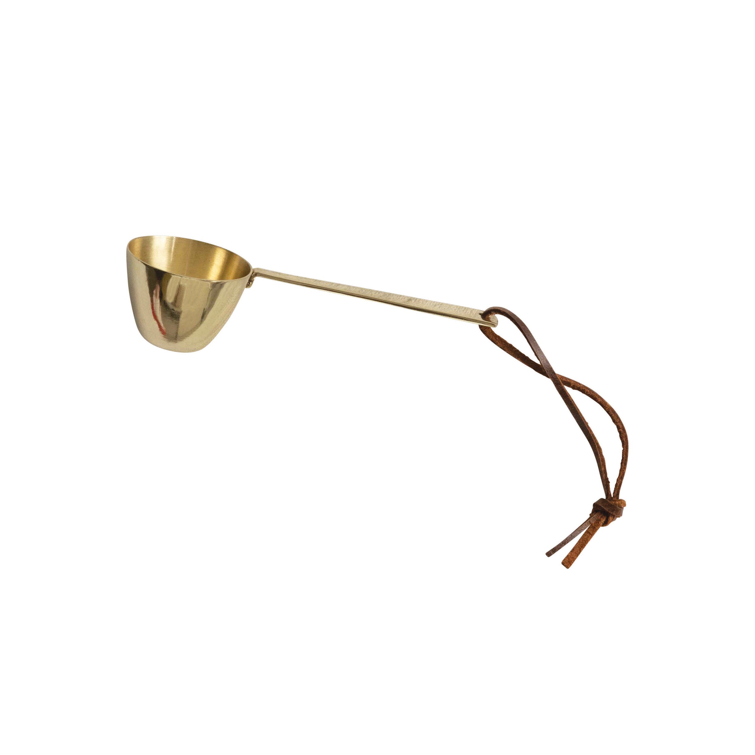 Stainless Steel Scoop w/Brass Finish & Leather Tie