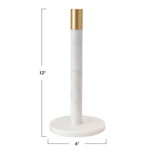 White Marble Paper Towel Holder w/Brass Top