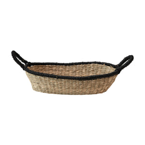 Natural Black Trimmed Seagrass Basket w/Handles