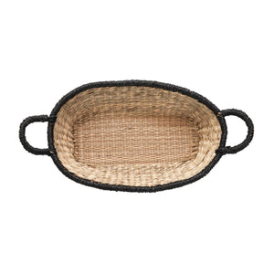 Natural Black Trimmed Seagrass Basket w/Handles