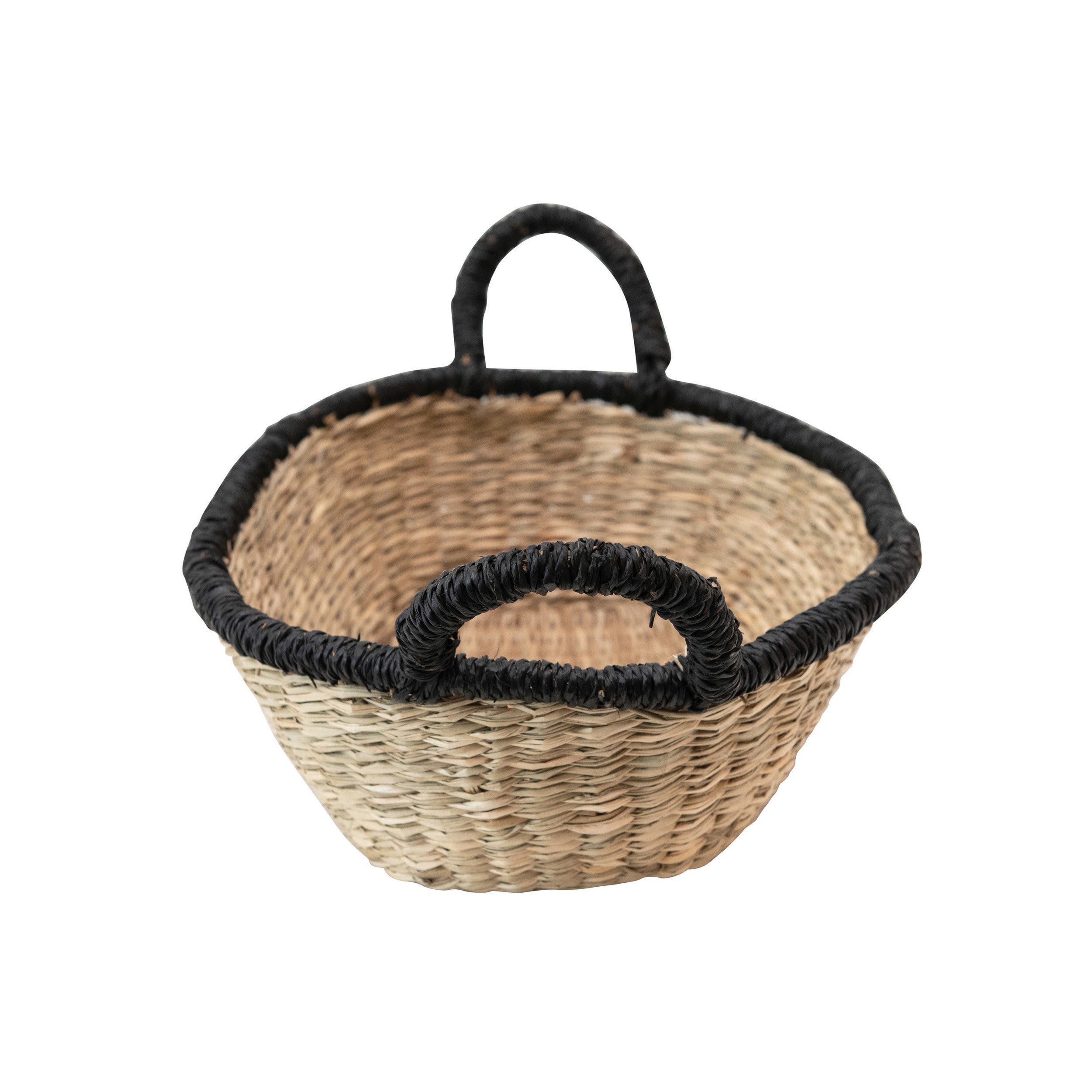 Natural Black Trimmed Seagrass Basket w/Handles