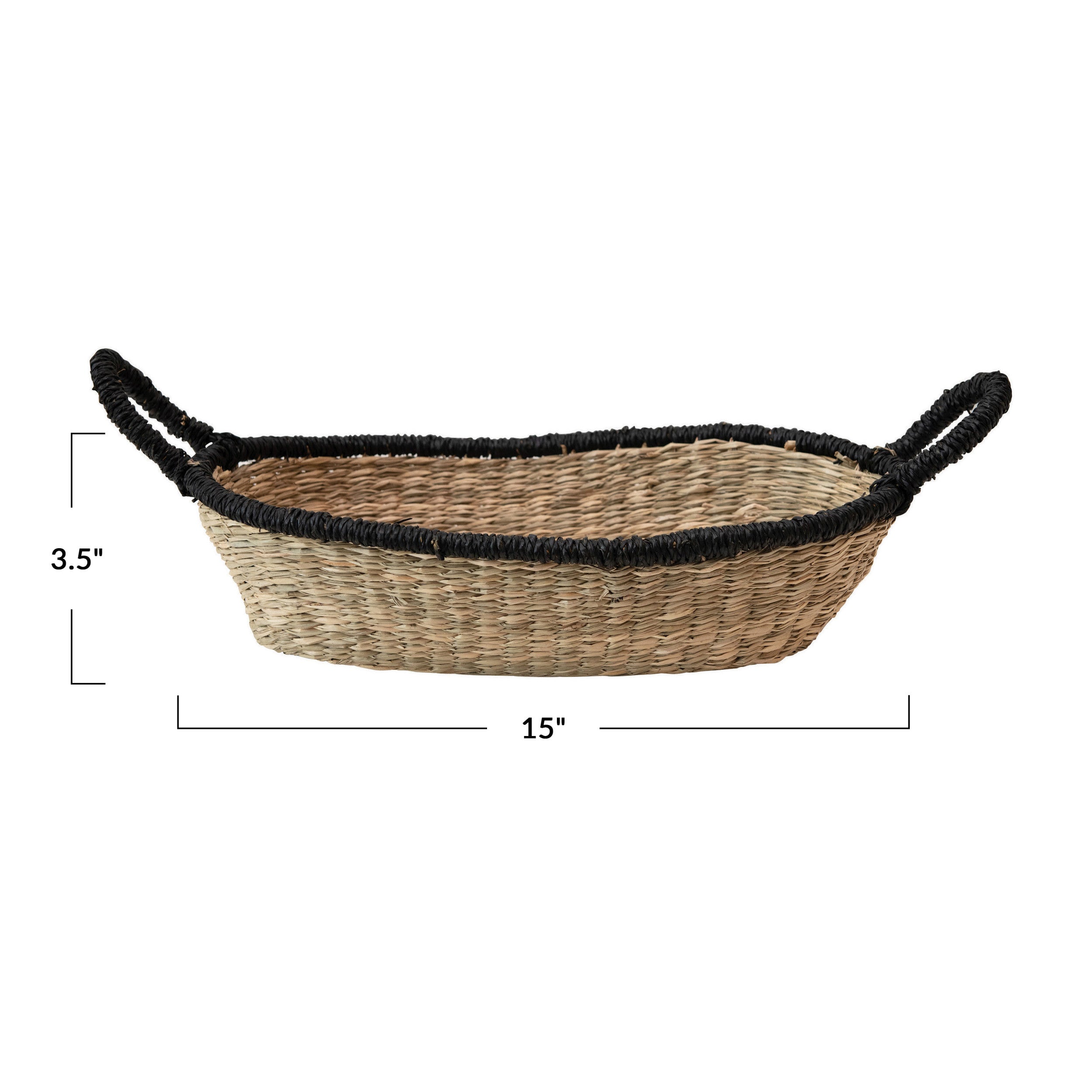 Natural Black Trimmed Seagrass Basket w/Handles