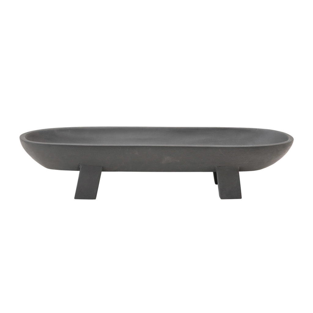 Matte Black Mango Wood Footed Tray