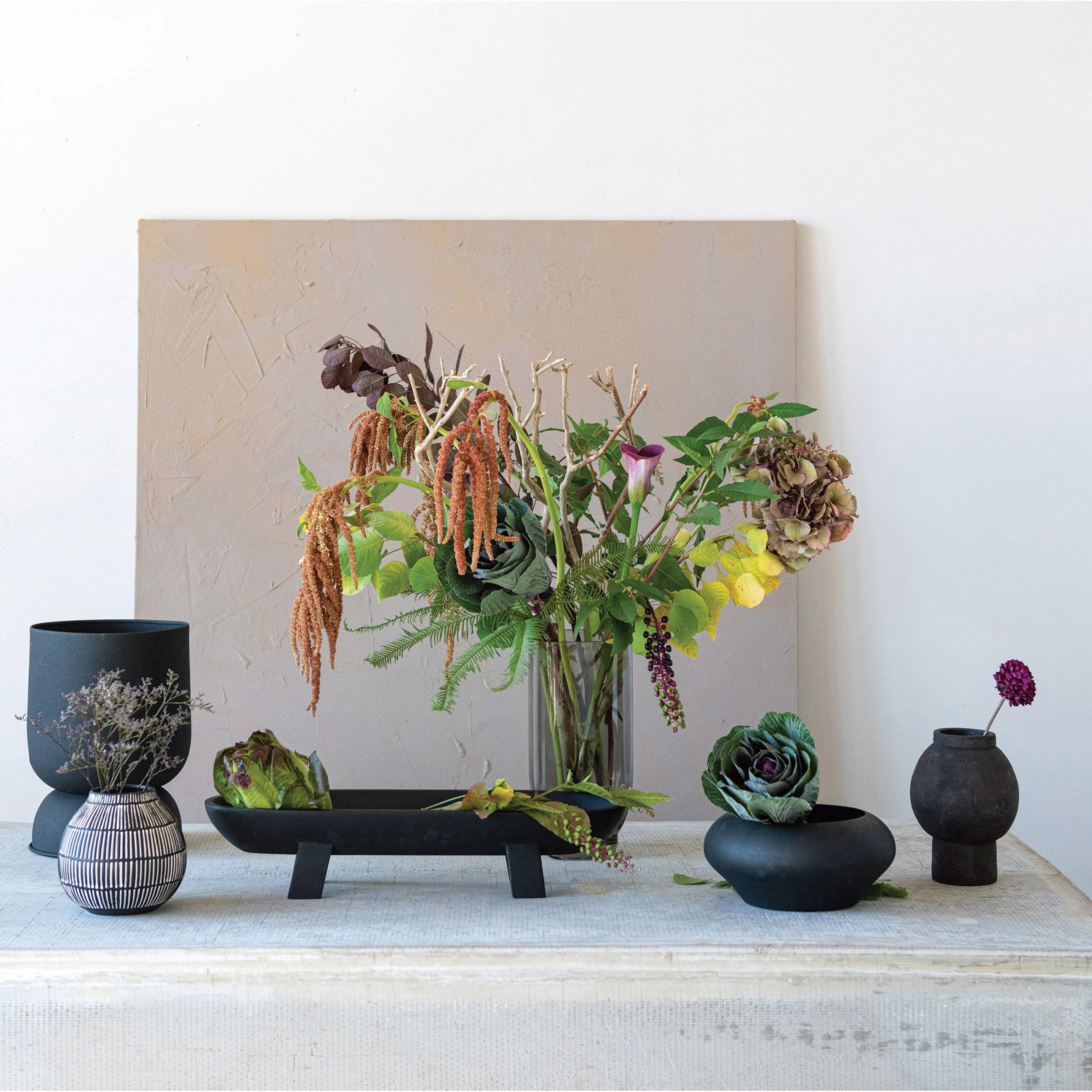 Matte Black Mango Wood Footed Tray