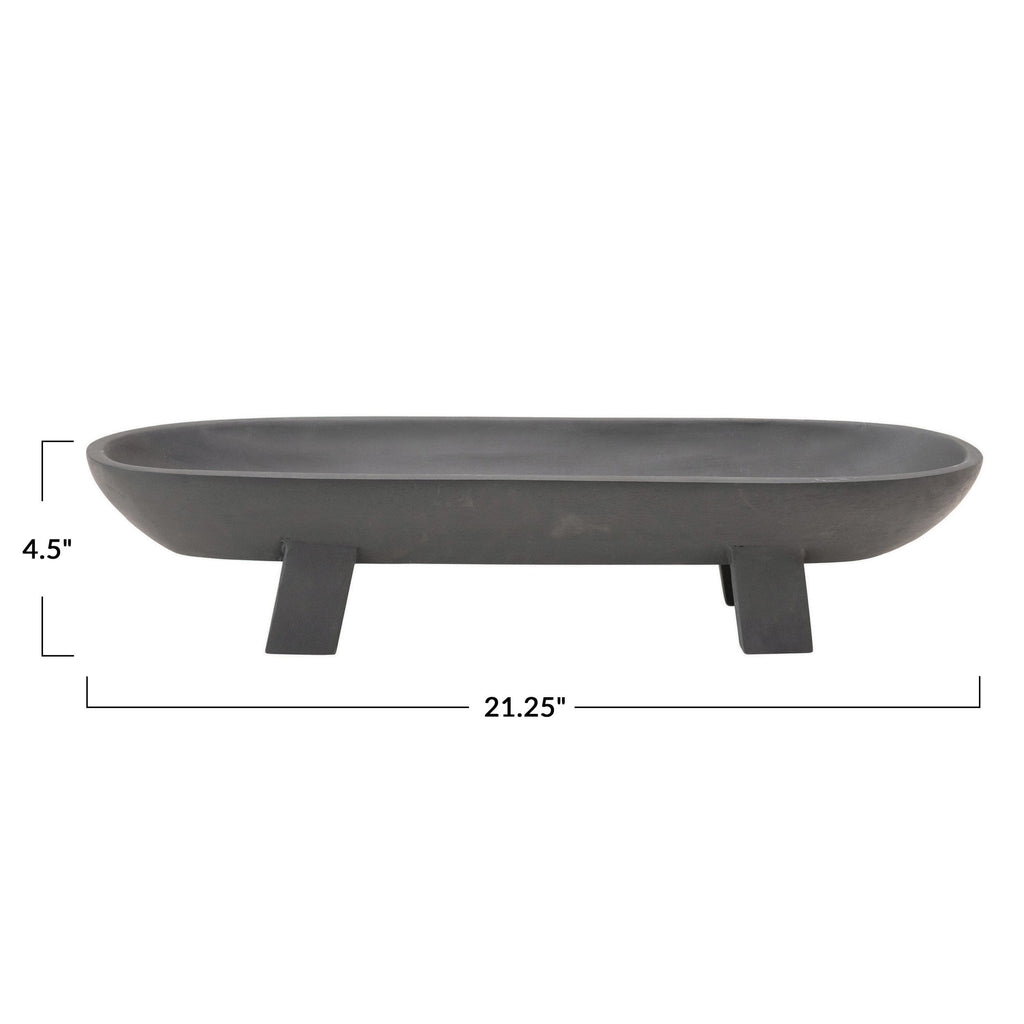 Matte Black Mango Wood Footed Tray