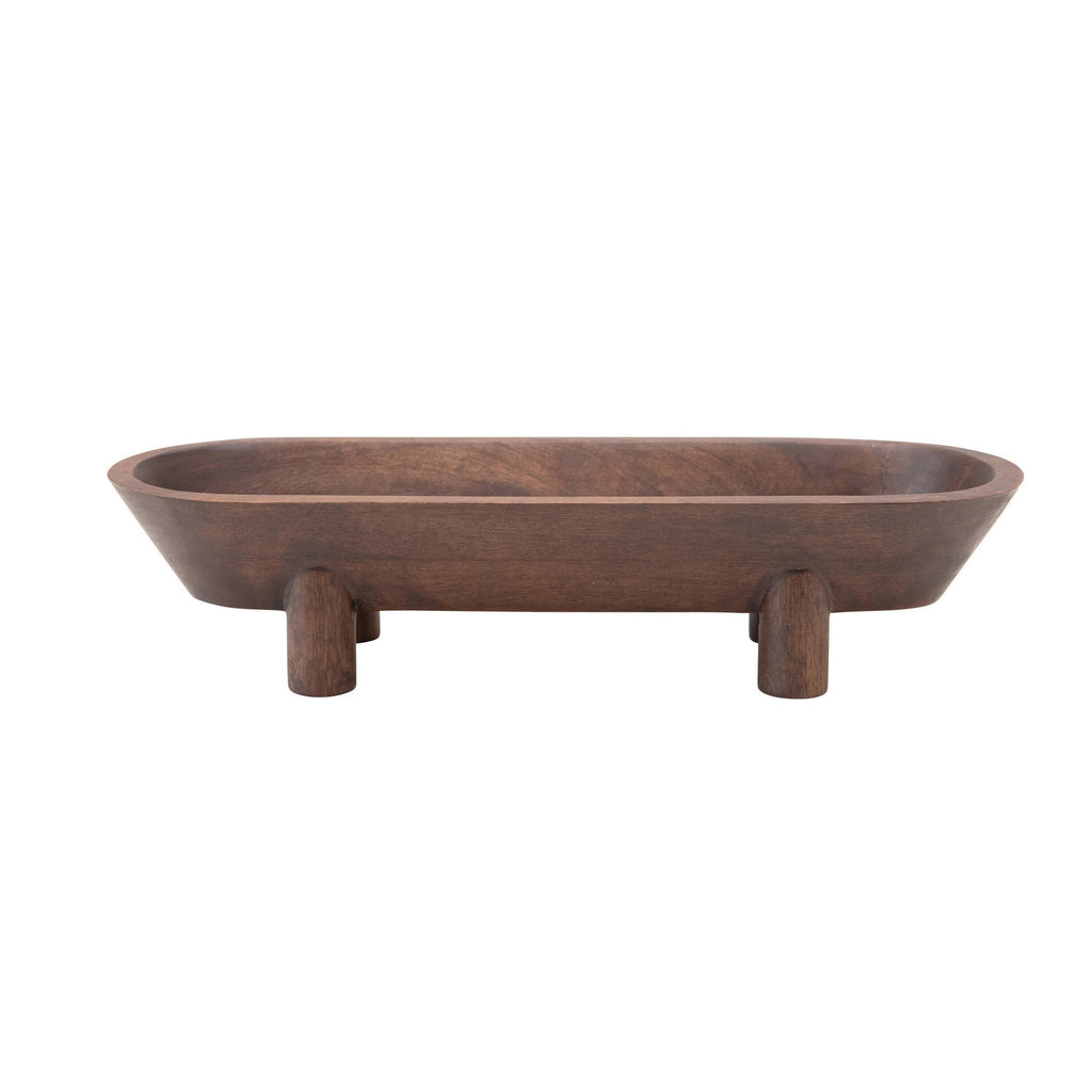 Walnut Finish Mango Wood Footed Tray
