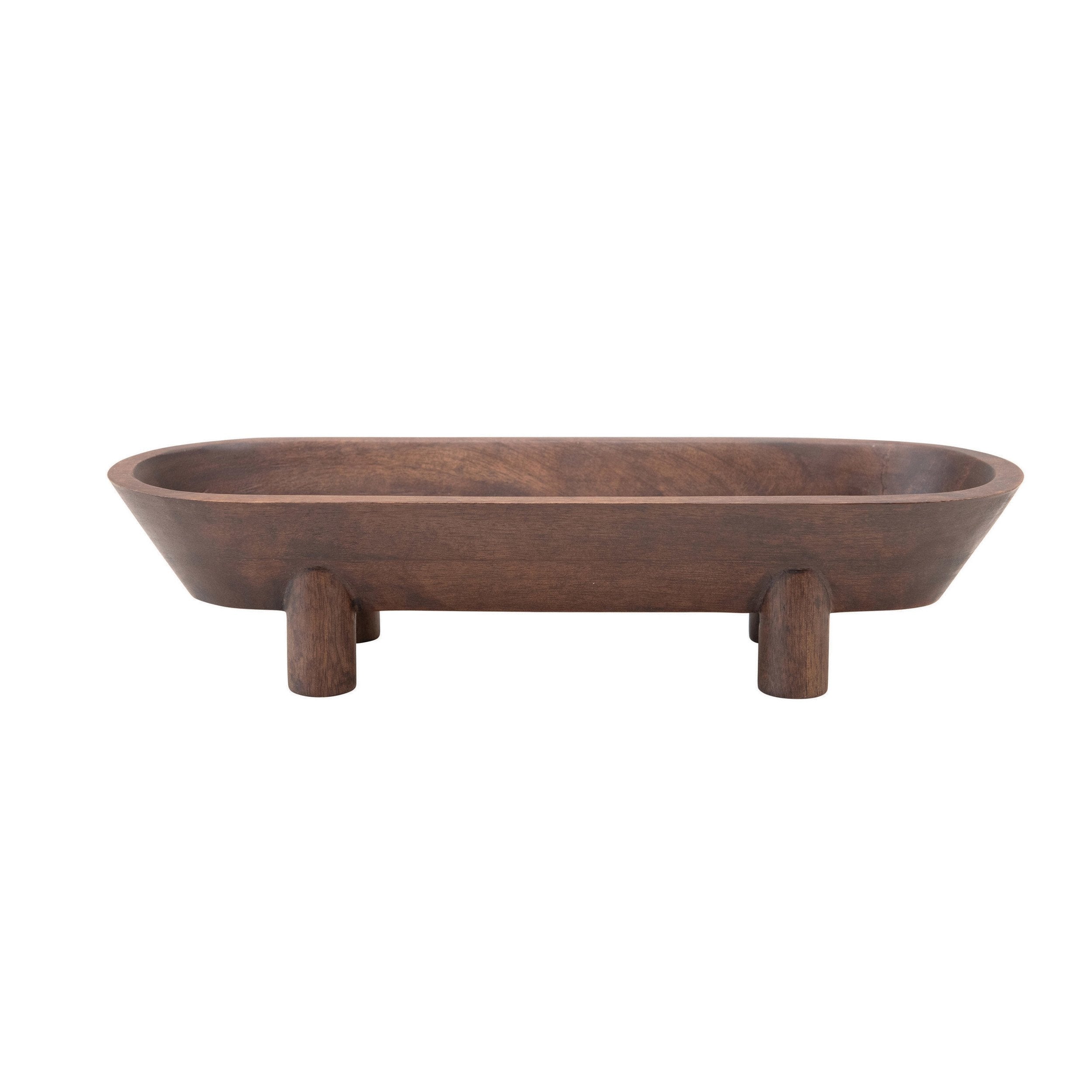 Walnut Finish Mango Wood Footed Tray