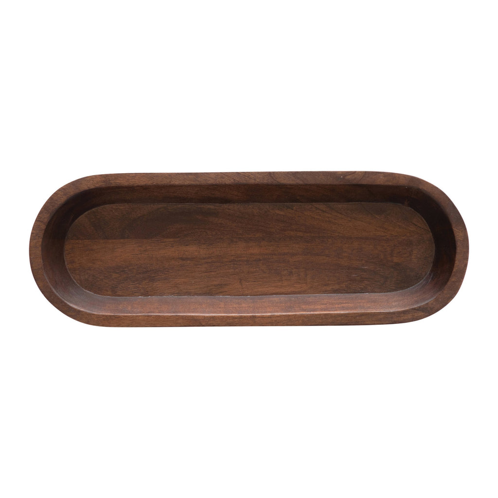 Walnut Finish Mango Wood Footed Tray