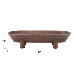 Walnut Finish Mango Wood Footed Tray