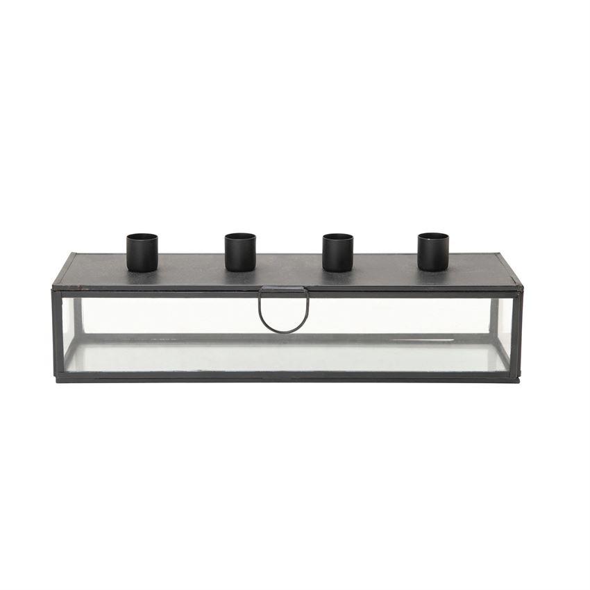 Black Metal & Glass Display Case w/Taper Holder Lid
