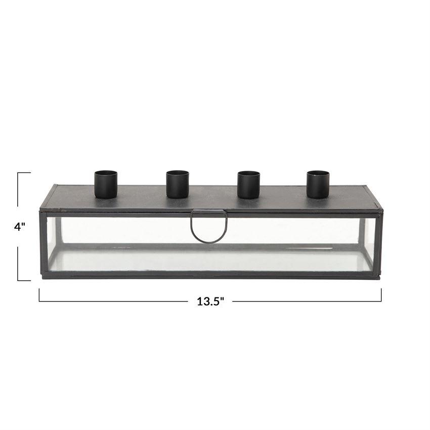 Black Metal & Glass Display Case w/Taper Holder Lid