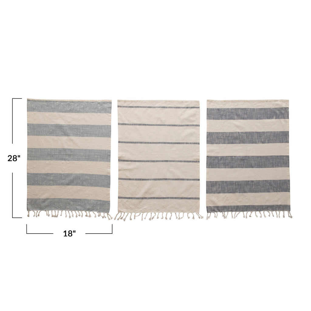 Blue & White Striped Tea Towels w/Tassels