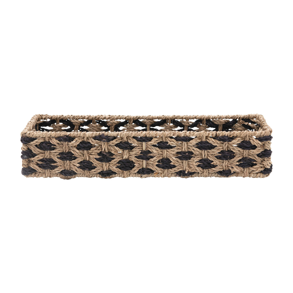 Black & Natural Hand-Woven Seagrass & Metal Basket