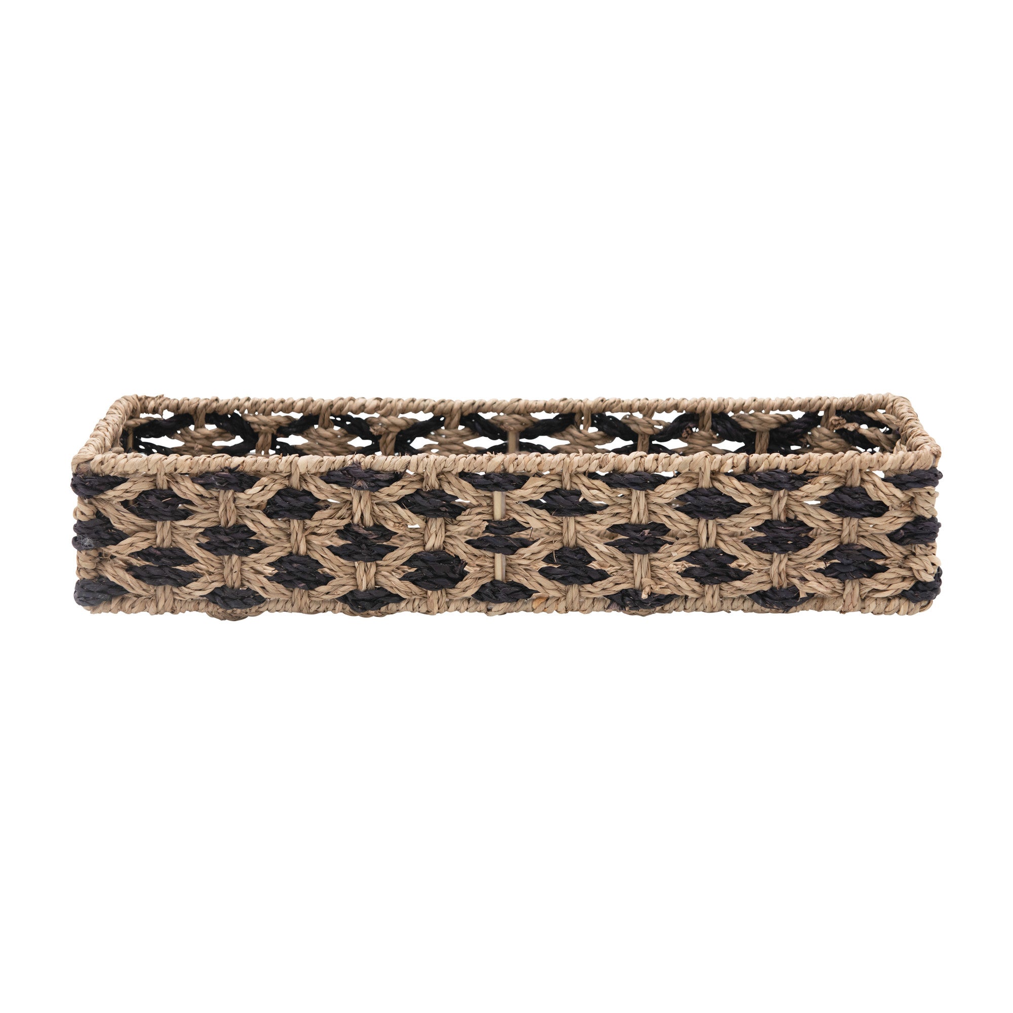 Black & Natural Hand-Woven Seagrass & Metal Basket