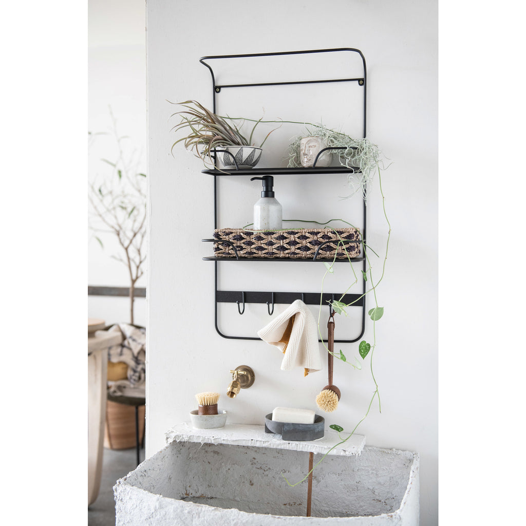 Black & Natural Hand-Woven Seagrass & Metal Basket
