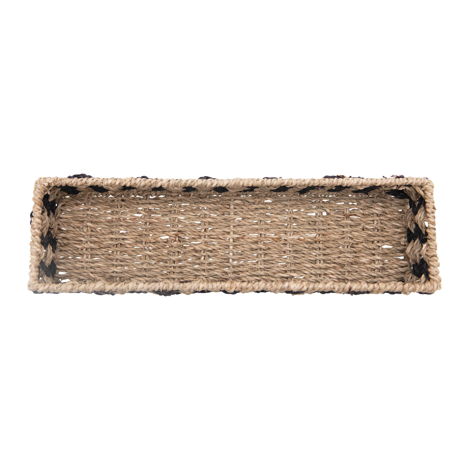 Black & Natural Hand-Woven Seagrass & Metal Basket