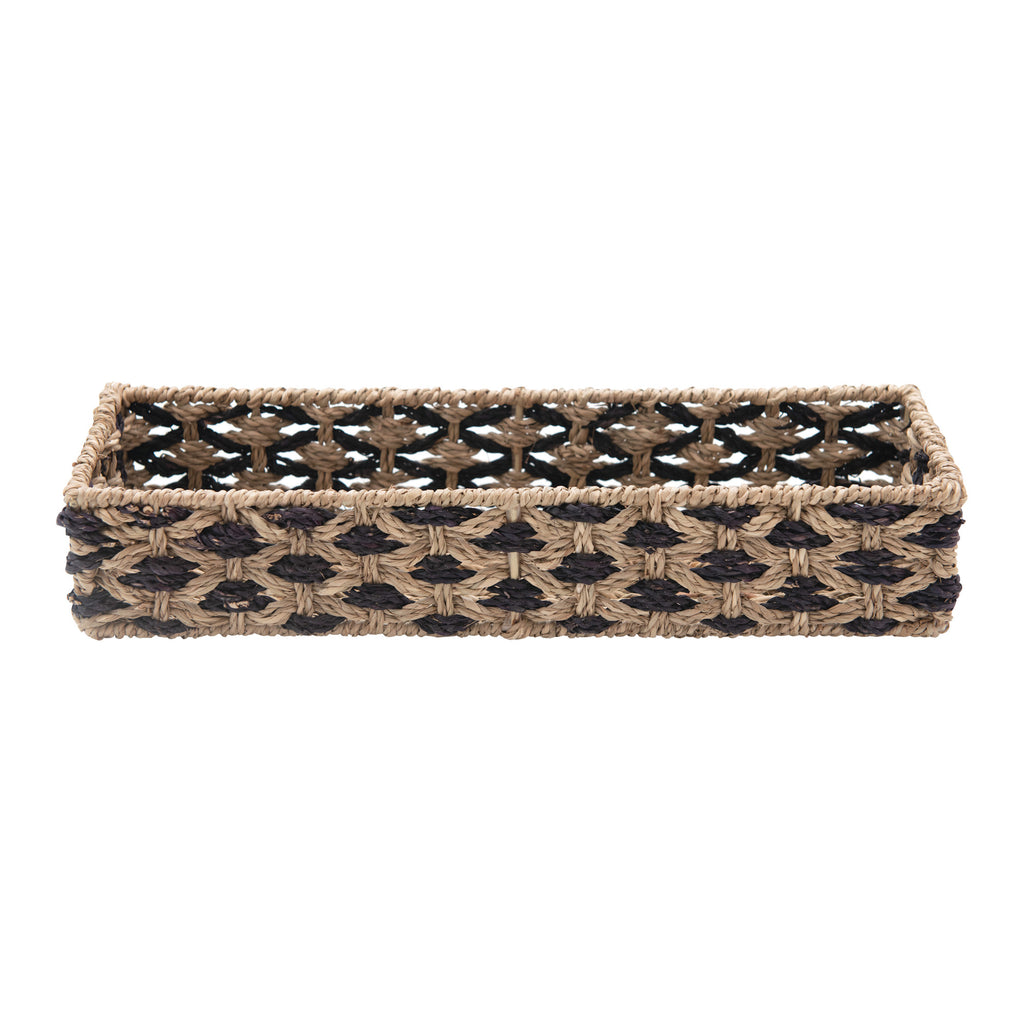Black & Natural Hand-Woven Seagrass & Metal Basket