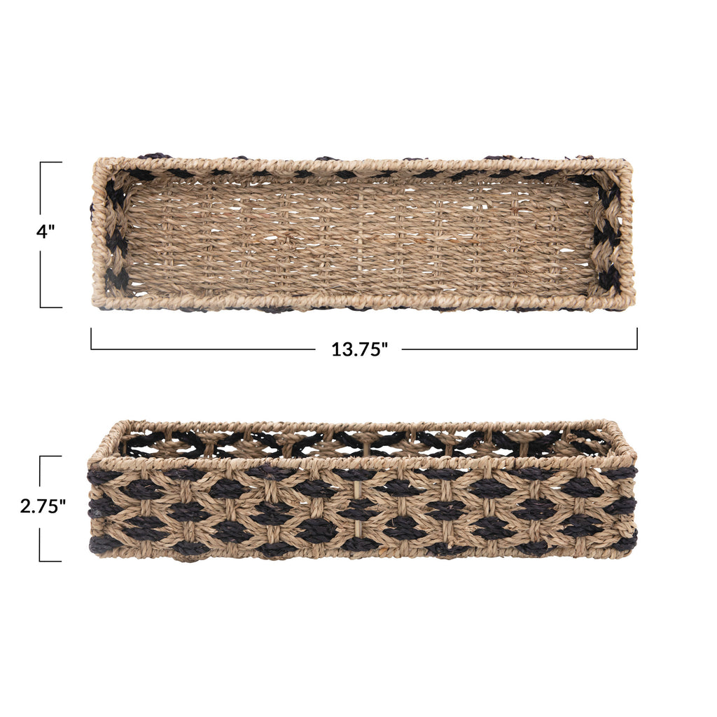 Black & Natural Hand-Woven Seagrass & Metal Basket