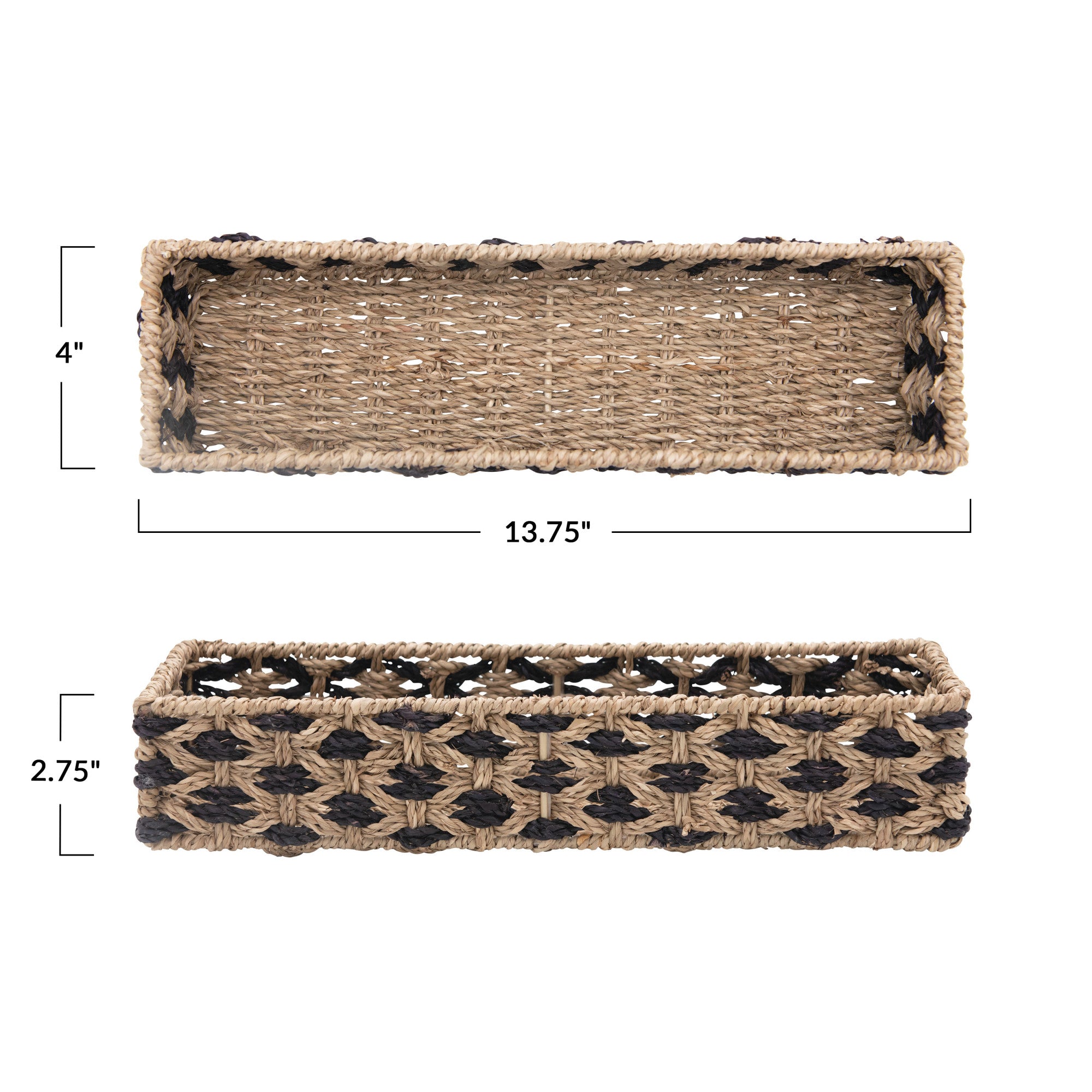 Black & Natural Hand-Woven Seagrass & Metal Basket