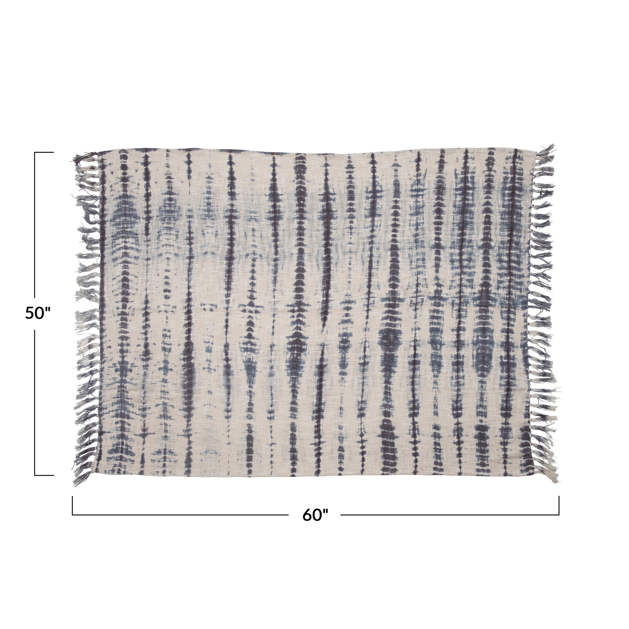 Blue & Cream Cotton Tie-Dyed Slub Throw w/Fringe