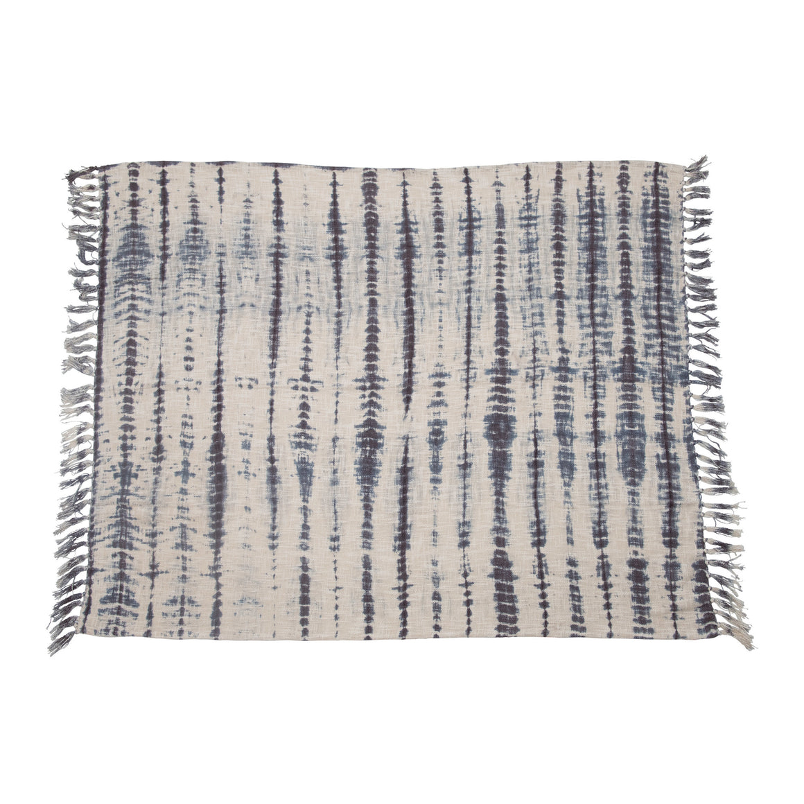 Blue & Cream Cotton Tie-Dyed Slub Throw w/Fringe