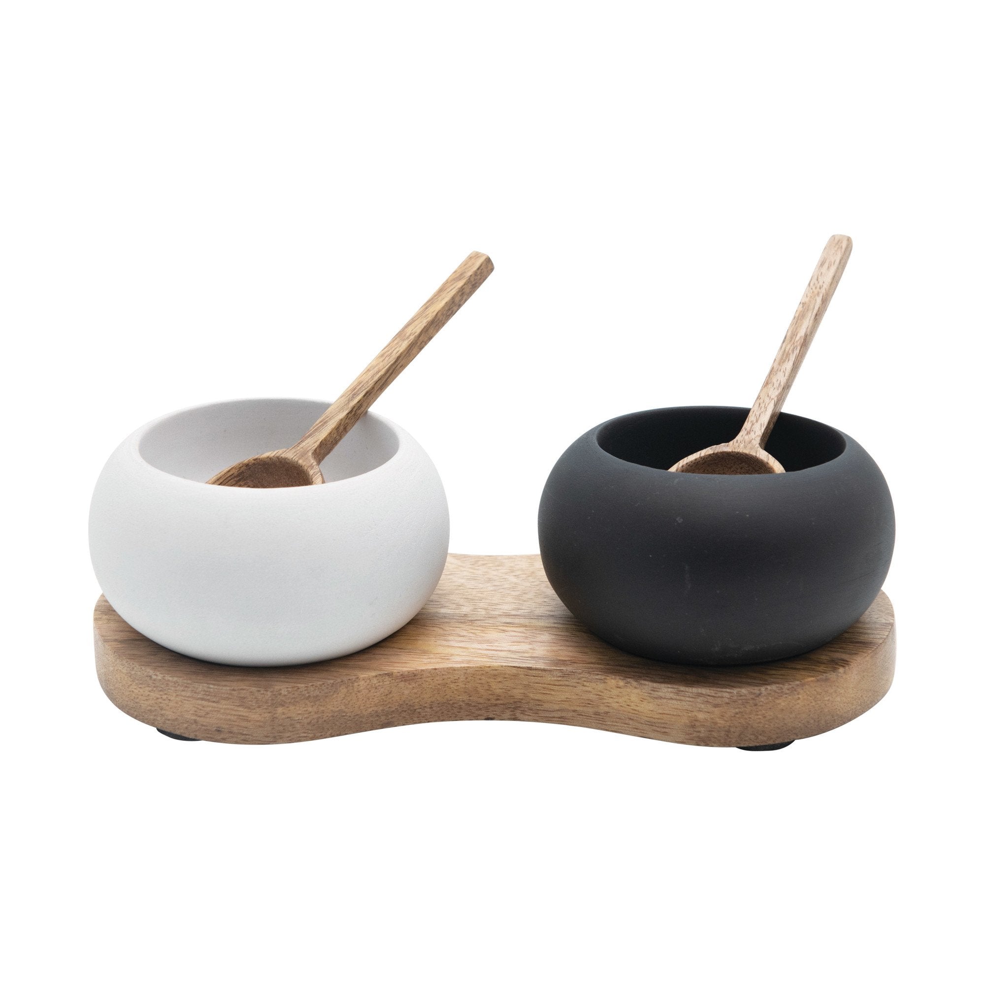 Wood Tray w/2 Bowls & 2 Spoons Set