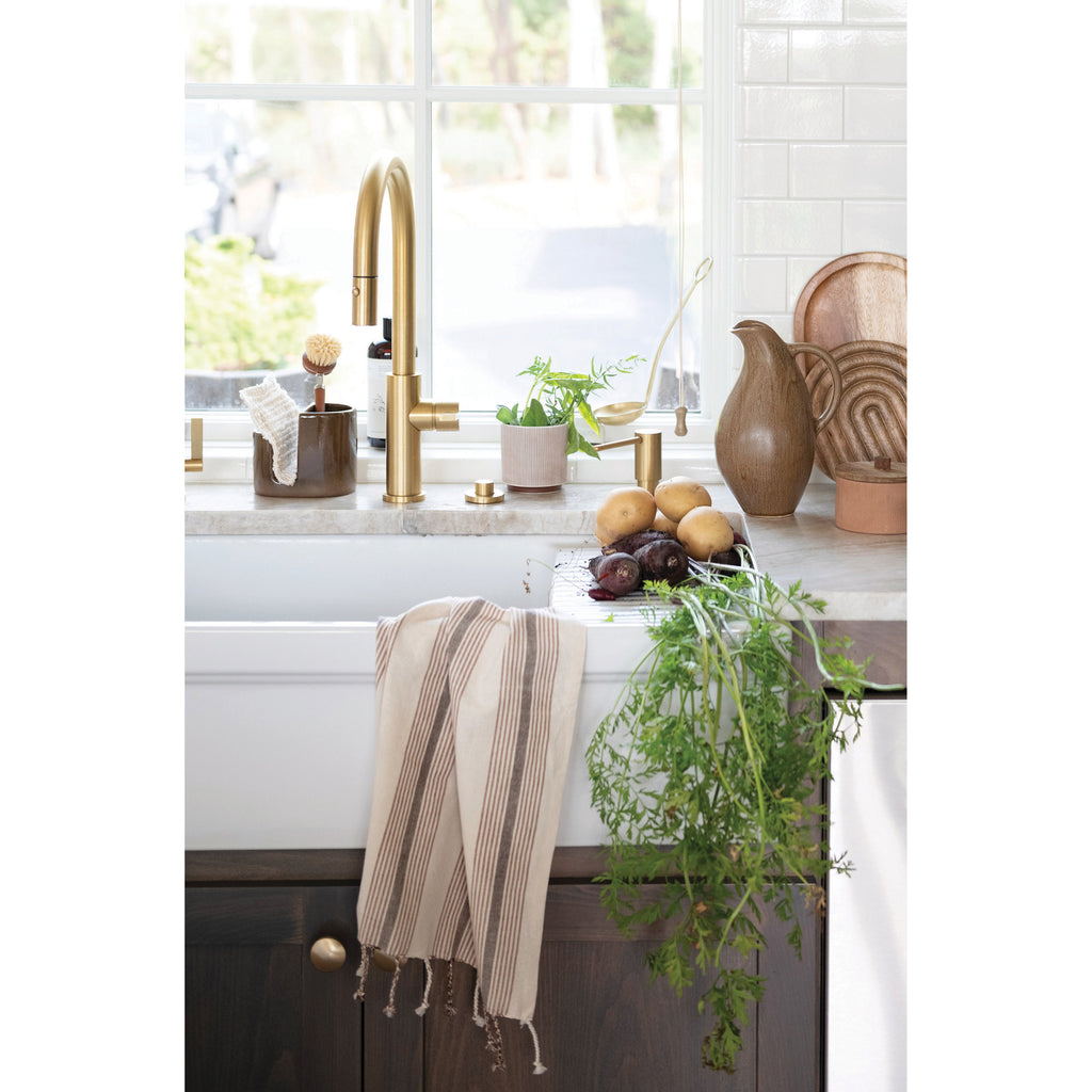 Maroon & Cream Woven Cotton Yarn Dyed Tea Towel w/Tassels