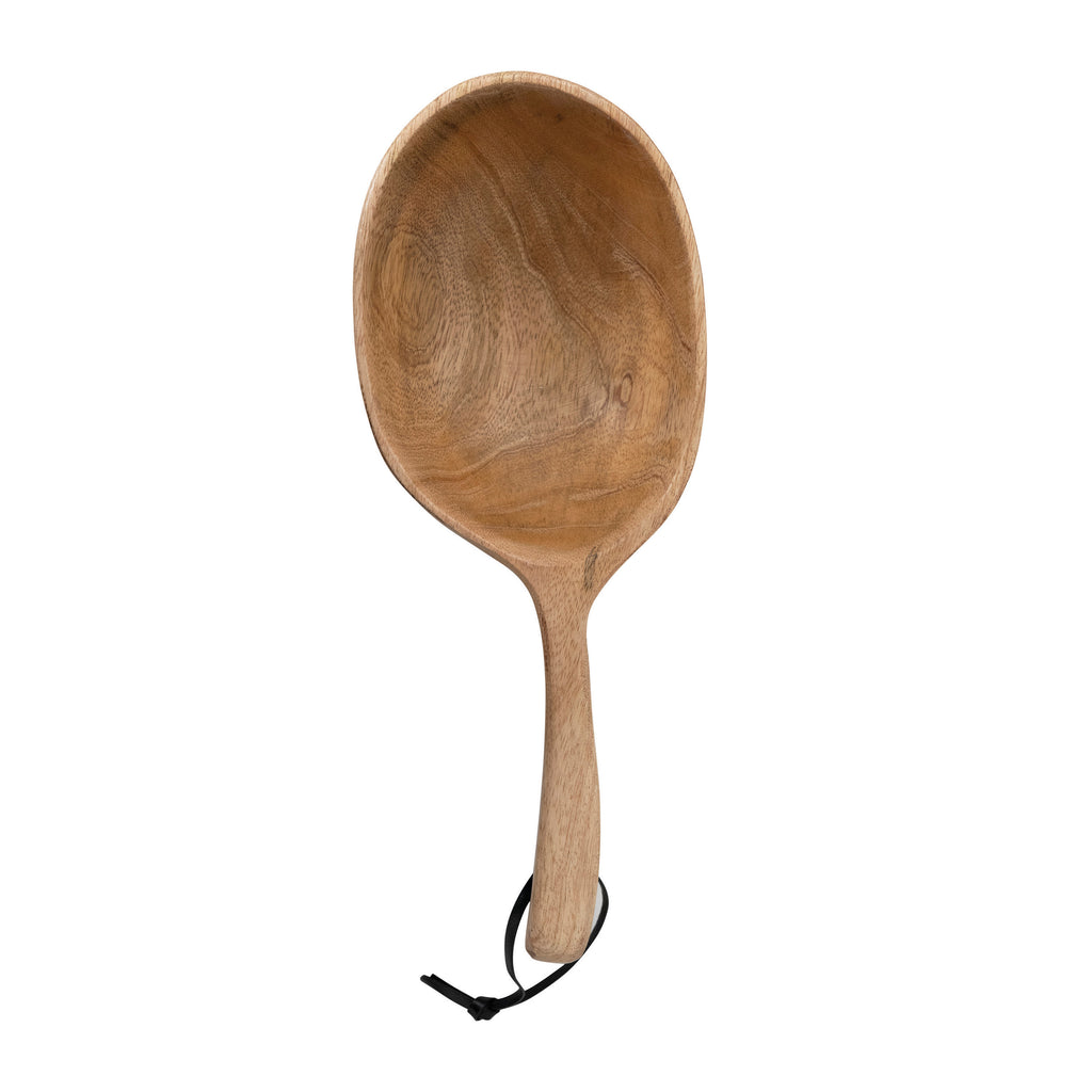 Hand-Carved Mango Wood Scoop w/Leather Tie