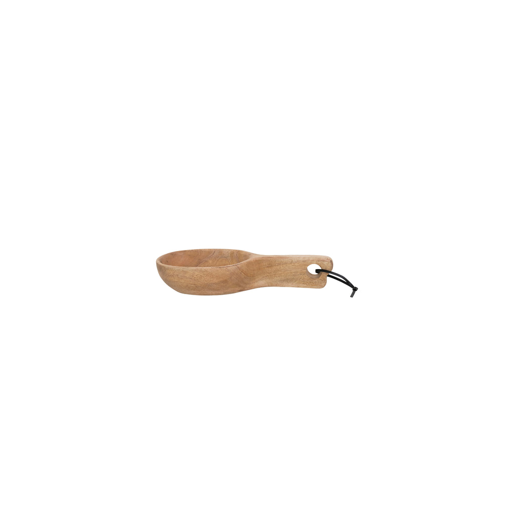 Hand-Carved Mango Wood Scoop w/Leather Tie