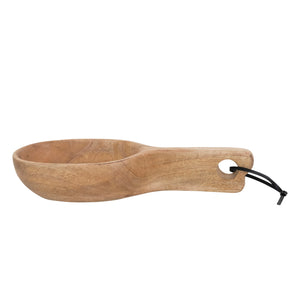 Hand-Carved Mango Wood Scoop w/Leather Tie