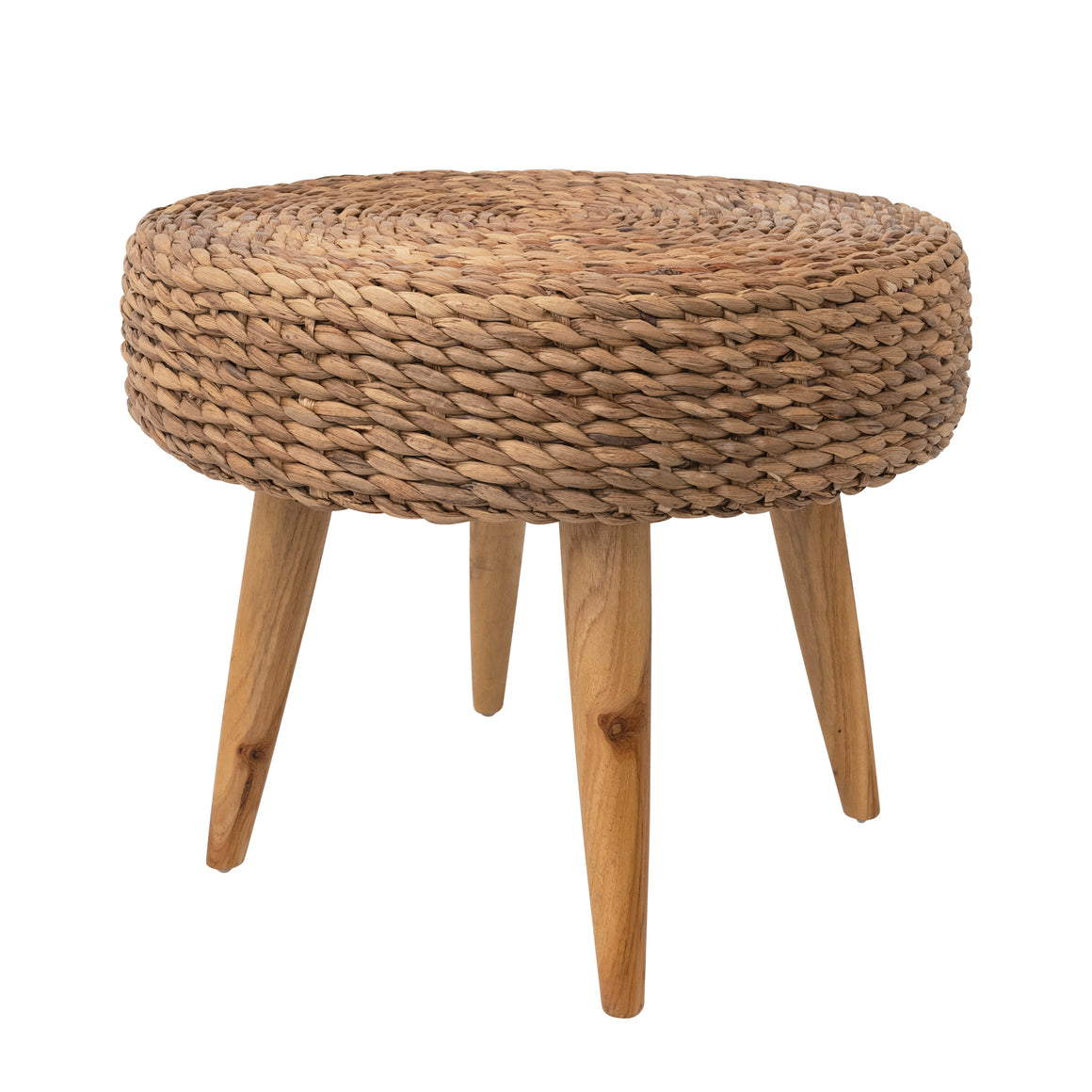 Hand-Woven Natural Water Hyacinth & Teakwood Stool