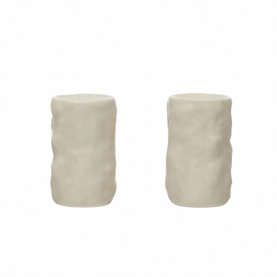 S/2 Sculpted Round Stoneware Salt & Pepper Shakers