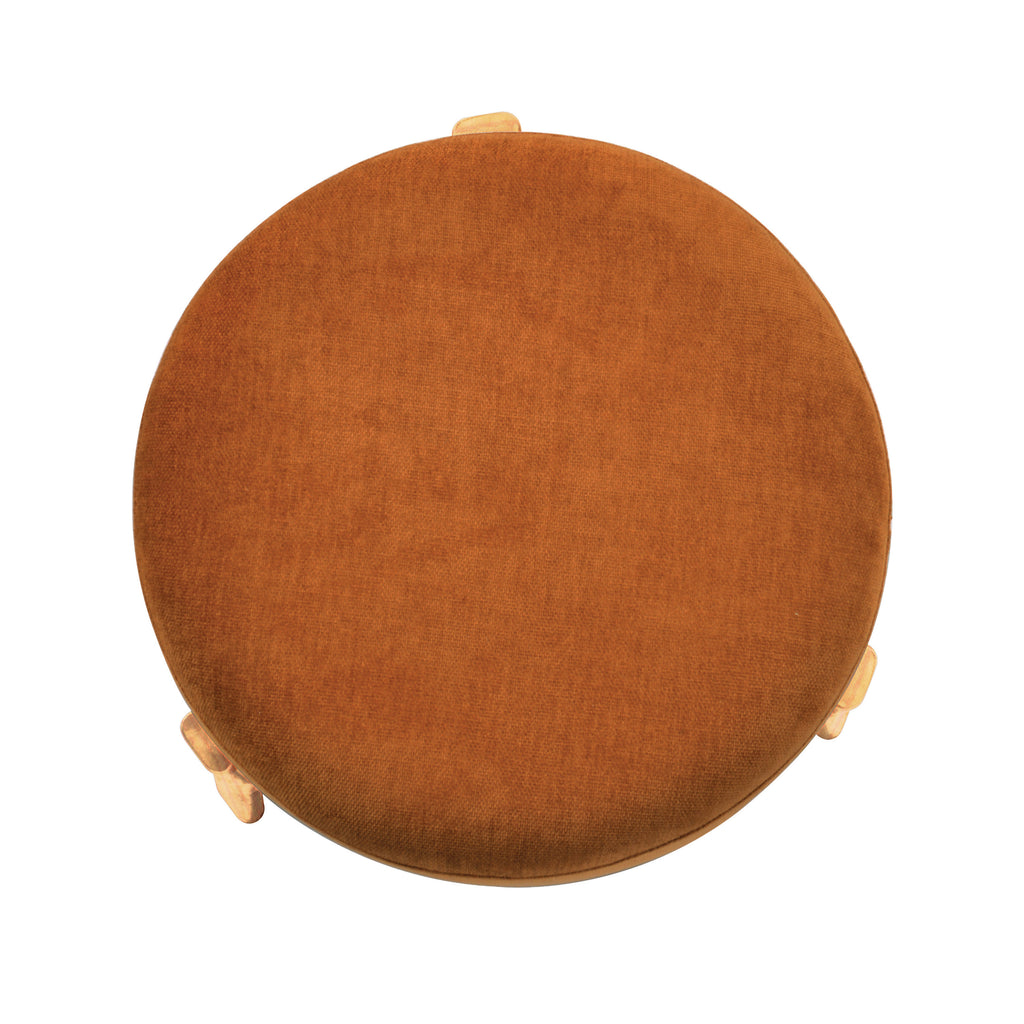 Sienna Colored Fabric Upholstered Ottoman w/Wood Finish & Metal Legs