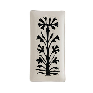 Black & White Stoneware Platter w/Floral Pattern