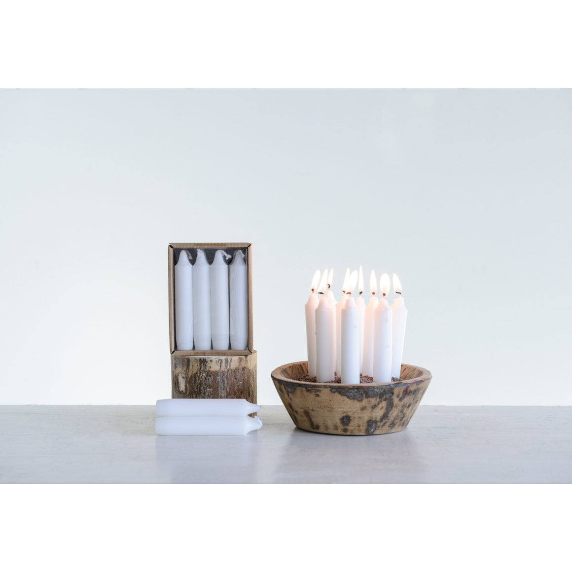 Ivory Powder Finished Taper Candles (Short)