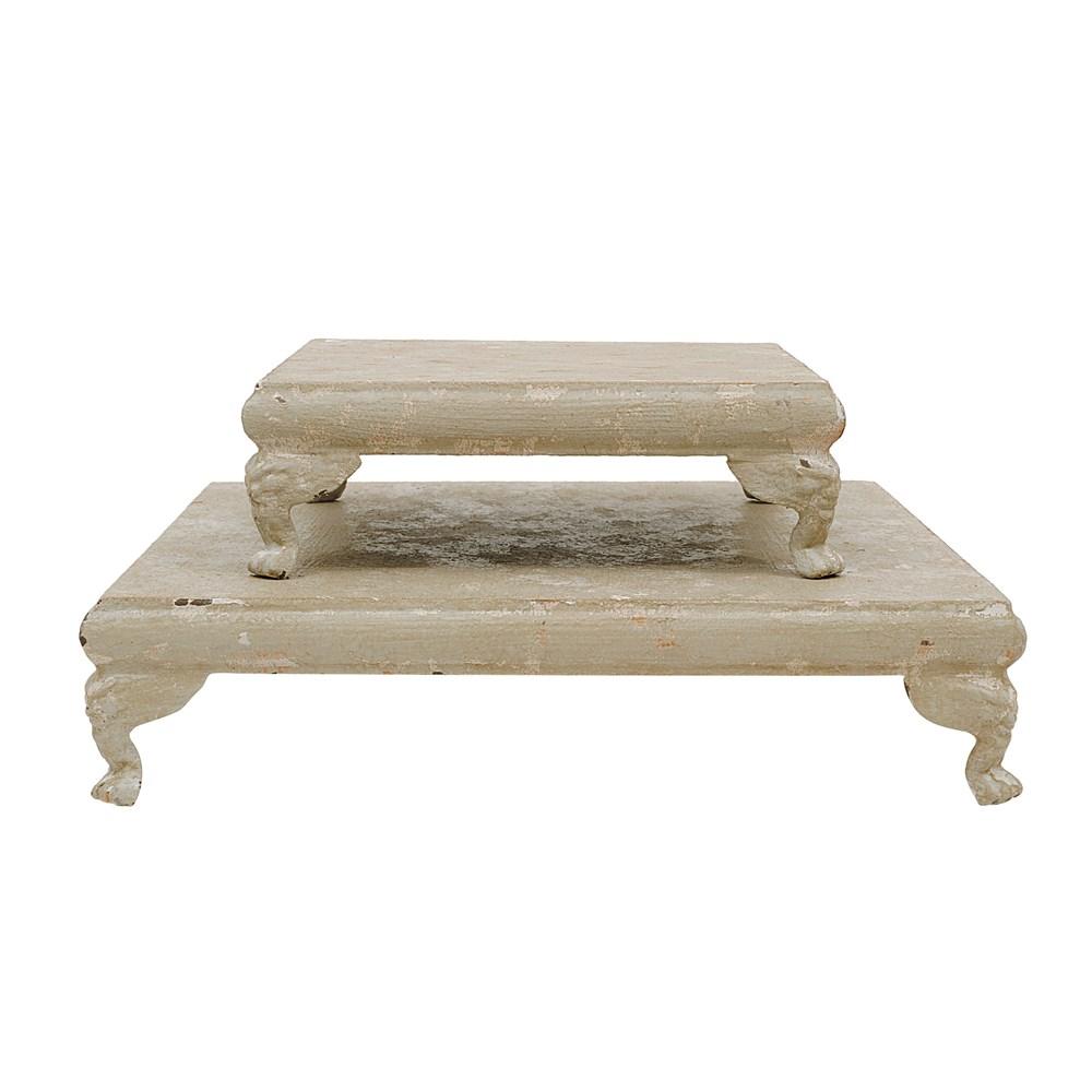 Distressed Cream Decorative Metal Footed Pedestal